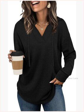V Neck Oversized Hoodie Sweatshirt Trendy Fall Fashion Plus Size Tops
